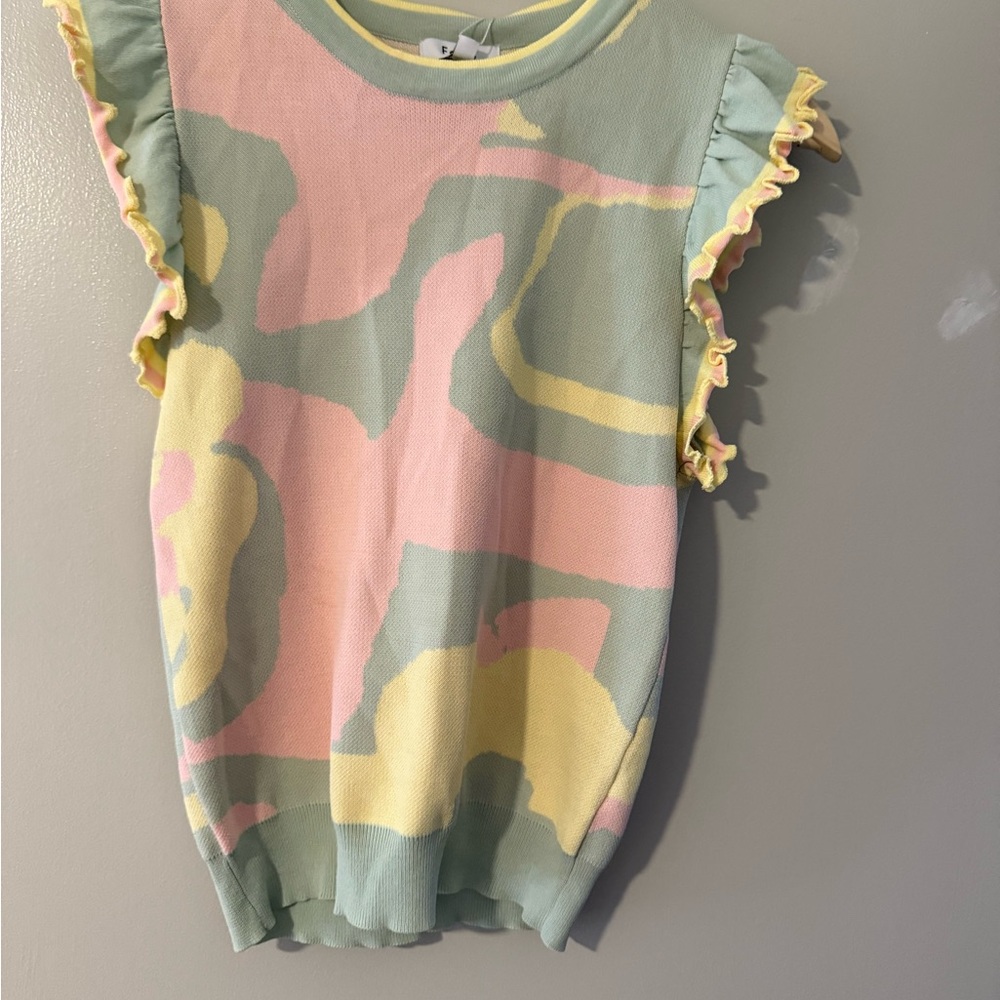 Fate Pink and Yellow Sweater with Ruffled Sleeves